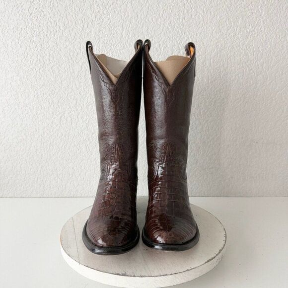 Rod Patrick Womens Cowboy Boots 9.5D Cowgirl Brown Shiny Nile Leather Round Toe - Picture 5 of 12